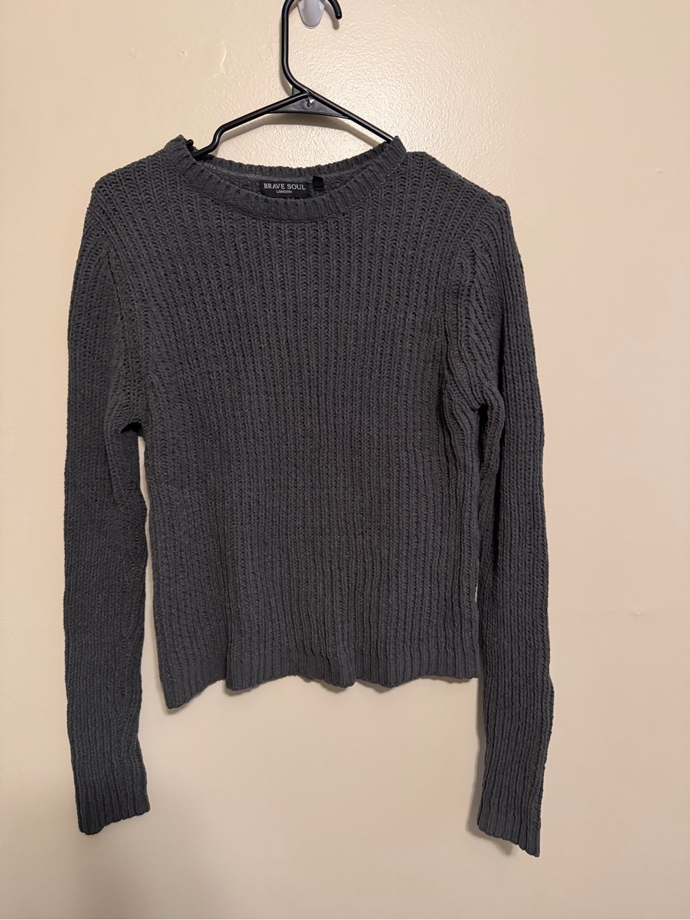 Brave Soul Dark Charcoal Ribbed Crewneck Sweater